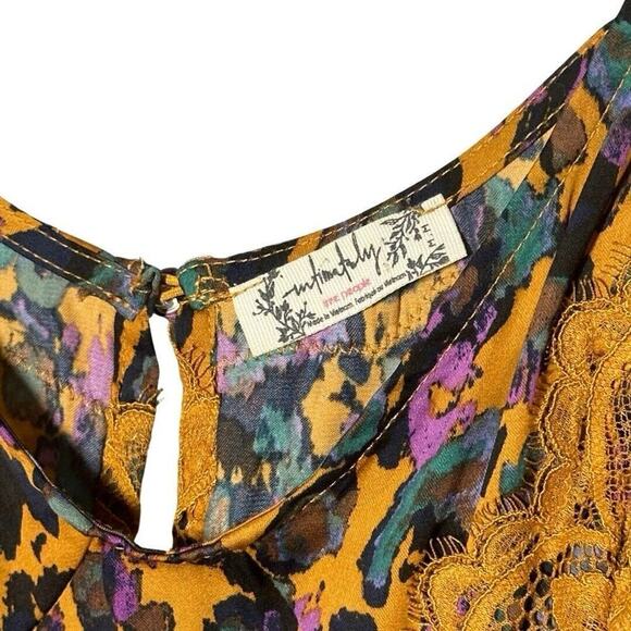 Intimately Free People Gold Purple Printed Lace Little Dreams Cami Size M - Picture 4 of 8